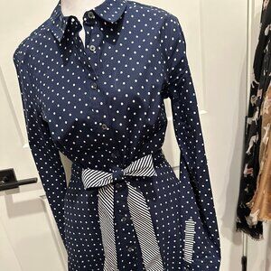 Boden Navy & White Polka Dot Classic Shirtdress Size 4